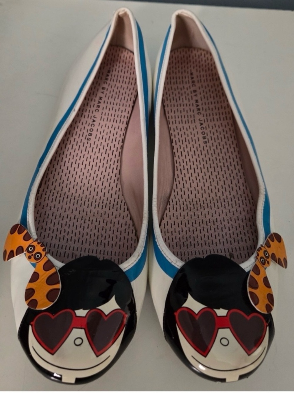 Marc Jacobs White and Blue Women's Graphic Toe Ballet Flats